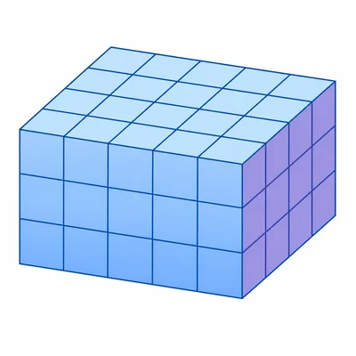 A rectangular prism built from unit cubes in stacked layers.