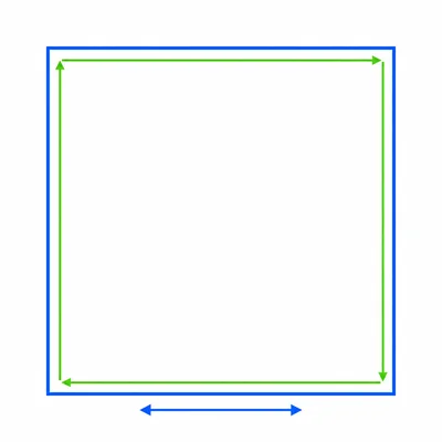 A square with its perimeter highlighted and one side marked.