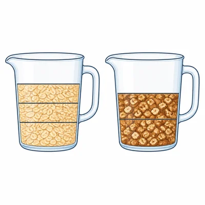 Two measuring cup fraction models showing three fourths and two thirds filled.