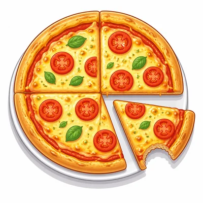 Pizza cut into four equal slices with one slice selected.