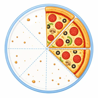 Pizza with three slices left and several slices eaten.