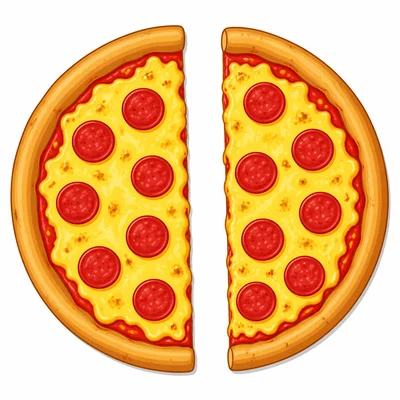 Pizza cut into two equal halves with one half selected.