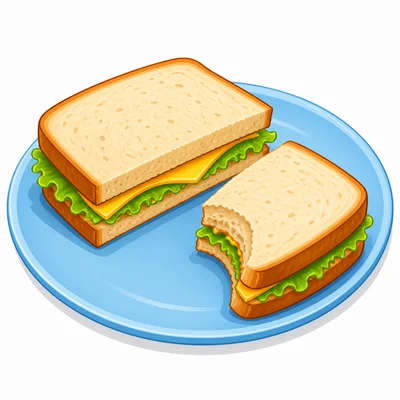 Sandwich cut into two equal parts with one part eaten.