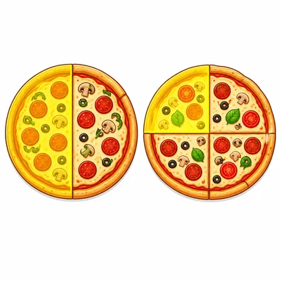 Two pizzas compare one half with one quarter.