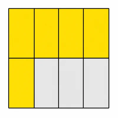 A square divided into eight equal parts with five shaded.