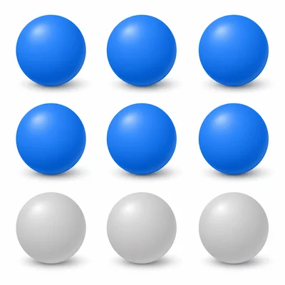 Nine equal balls with six colored blue.