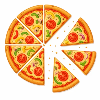 A pizza cut into eight equal slices with three slices pulled away.
