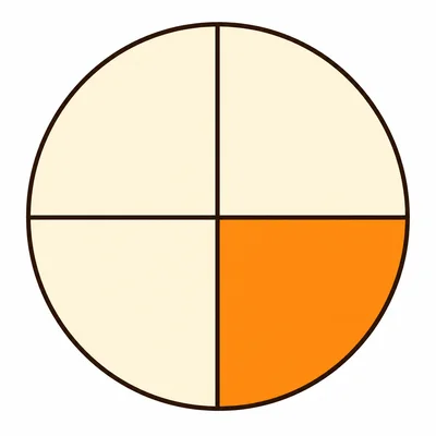 A circle split into four equal parts with one part shaded.