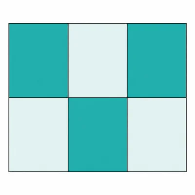 A rectangle divided into six equal parts with three shaded.