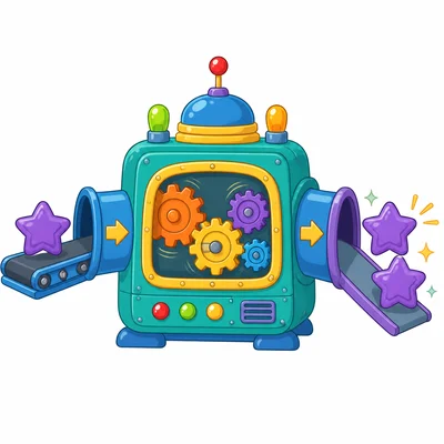 A function machine showing one object going in and two matching objects coming out.