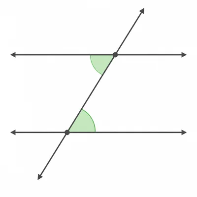 Parallel lines cut by a transversal with alternate interior angles highlighted.
