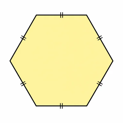A regular hexagon with equal-side tick marks.