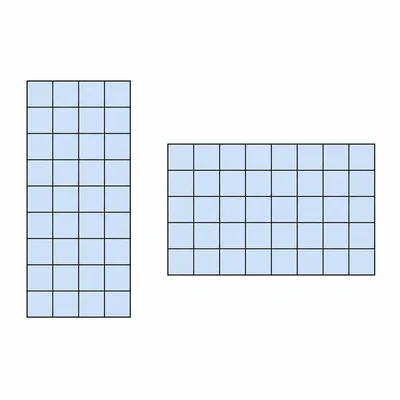 Two tiled rectangles with the same area but different shapes.