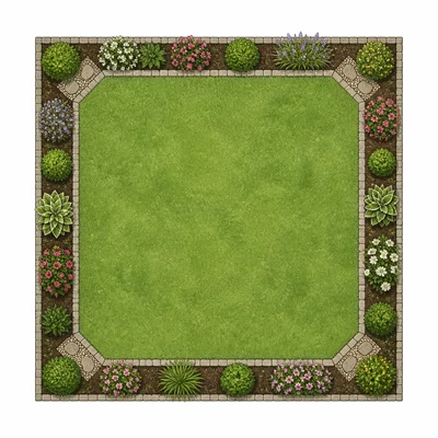 A square garden shown from above.