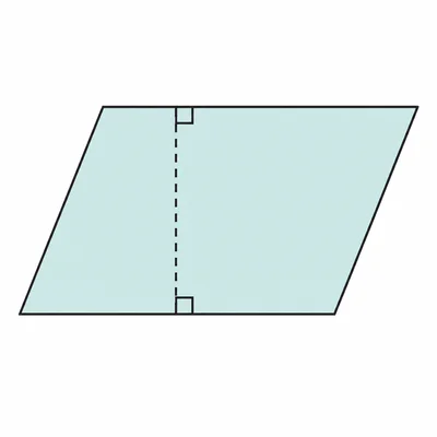 A parallelogram with a dashed perpendicular height line.