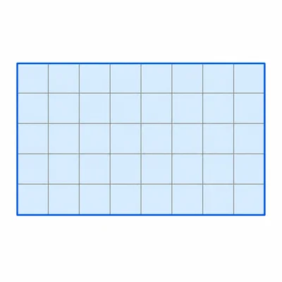 A grid rectangle with eight columns and five rows, outlined to show its perimeter.