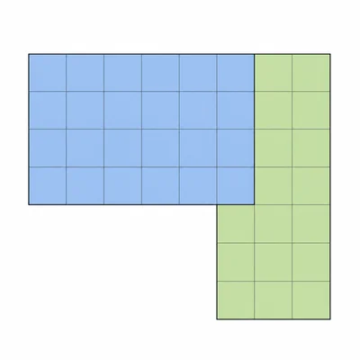 An L-shaped figure made from two joined rectangles with grid squares.