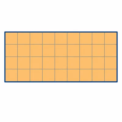 A nine by four gridded rectangle with its outside edge emphasized.