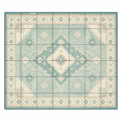 A rectangular rug shown as a grid of thirty-five unit squares.