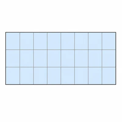 A grid rectangle with three rows and eight squares in each row.