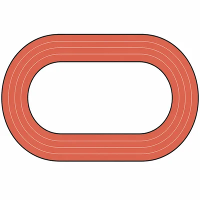 Top-down running track with straight sections and semicircular ends.