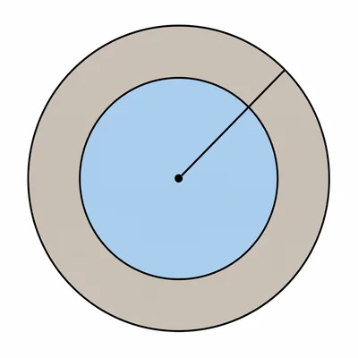 Circular fountain with a shaded ring-shaped walkway around it.