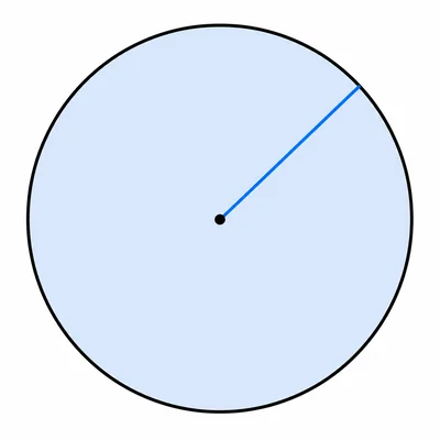 Circle with shaded area and one radius marked from the center to the edge.