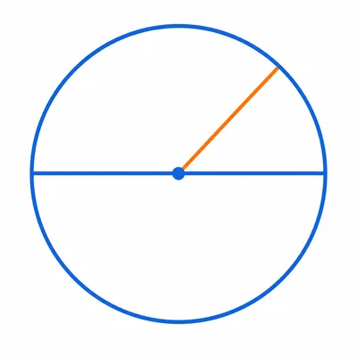 Circle showing highlighted circumference, a diameter, and a radius.