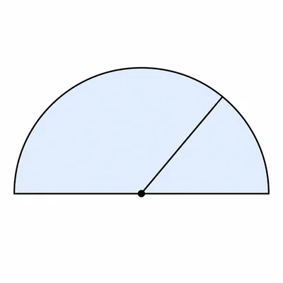 Shaded semicircle with a radius from the midpoint of the base to the curved edge.