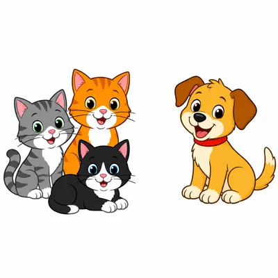 Three cats next to one dog