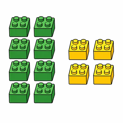 Eight green blocks next to four yellow blocks