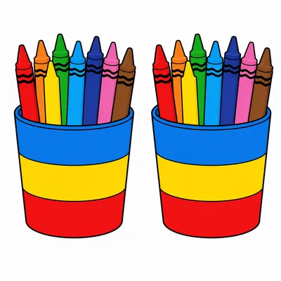 One cup with nine crayons next to another cup with nine crayons