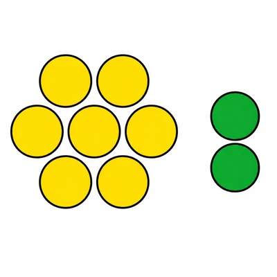Seven yellow counters next to two green counters