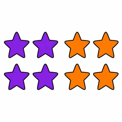 Four purple stars next to four orange stars