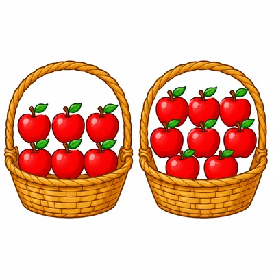 One basket with six apples next to another basket with eight apples