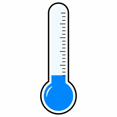 A thermometer with blue liquid at a low level.