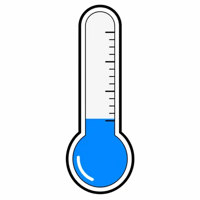 A thermometer with blue liquid at a low level.
