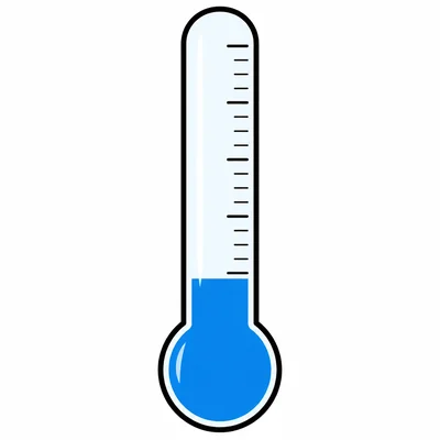 A simple thermometer with blue liquid about one-fifth of the way up.