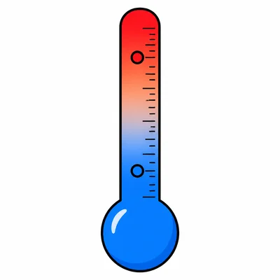 A thermometer scale with one low marker and one higher marker.
