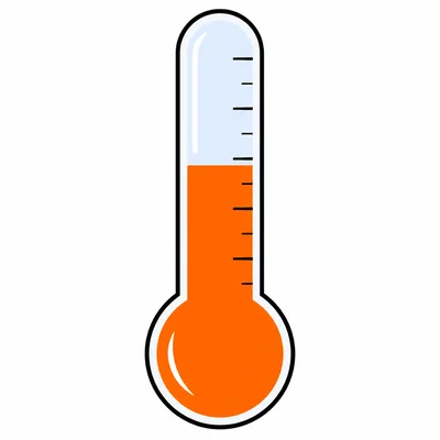 A thermometer with orange liquid at the middle level.