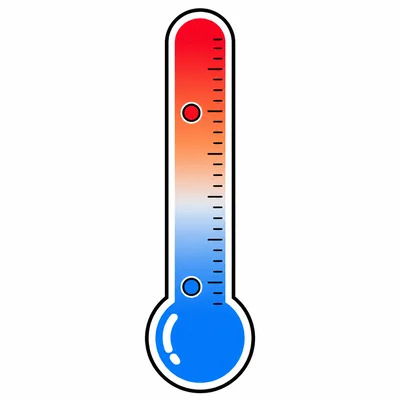 A thermometer with a low cold marker and a higher warm marker.