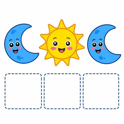 A sun and two moons with an empty row for a pattern.
