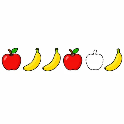 Apple and banana pattern with one missing item.
