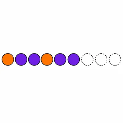 Orange, purple, purple color pattern with four empty spots.