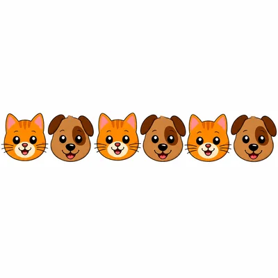 Cat and dog faces alternating in a pattern.