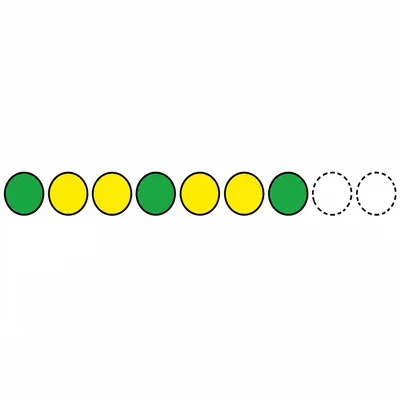 Green, yellow, yellow color pattern with two empty spots.