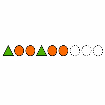 Triangle, circle, circle pattern with three empty spots.