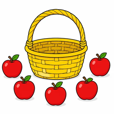 Apples outside a basket.