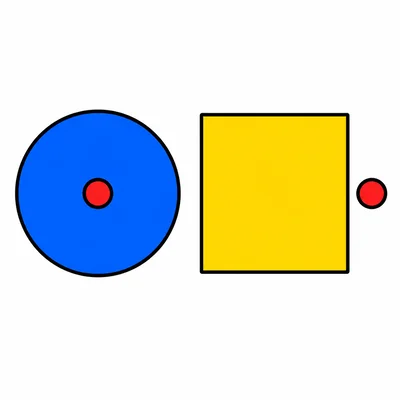 A circle has a dot inside it, and a square has a dot outside it.