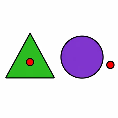 A triangle has a dot inside it, and a circle has a dot outside it.